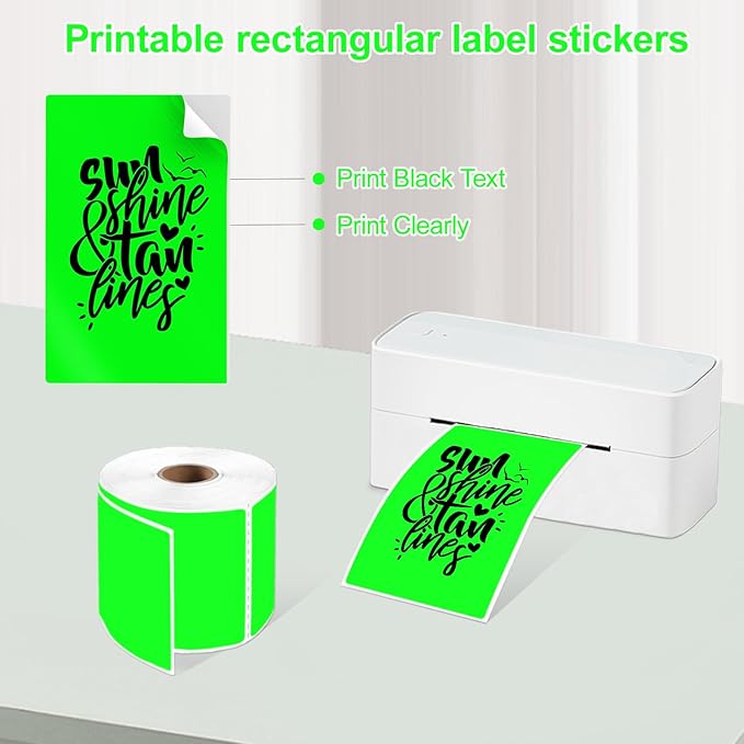 YOULAISHI 3 X 5 Inch Printable Waterproof Rectangle Color Coding Labels, 300 Per Roll Adhesive Color Coding Stickers for Bar-Codes, Address, Small Business Labeling, Inventory, Fluorescent Green