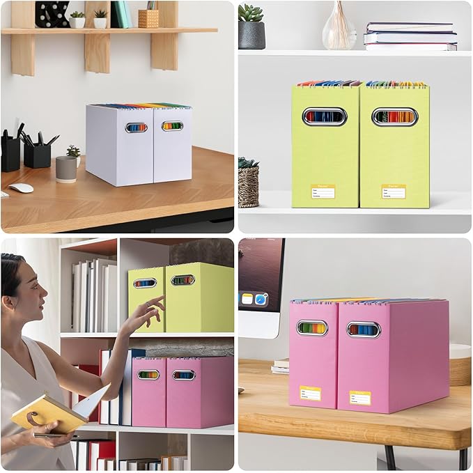 BALEINE File Organizer Box, Cardboard File Folder Organizer with Handle for Letter Size, Portable Collapsible Hanging Filing Box for Home Office Document Storage (2 Pack, Yellow)