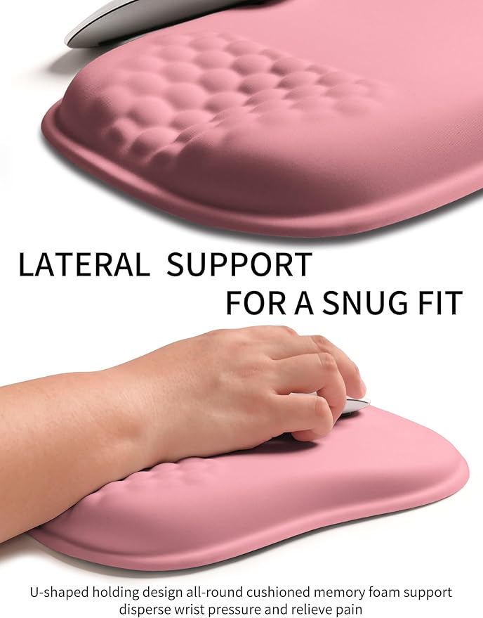 Hokafenle Ergonomic Wrist-Hugging Mouse Pad Wrist Support, U-Shaped Holding Wrist Rest Mousepad for Carpal Tunnel Pain Relief with Cushioned Memory Foam Slope Massage Bulge (Classic 10.2x8.3 in,Pink)