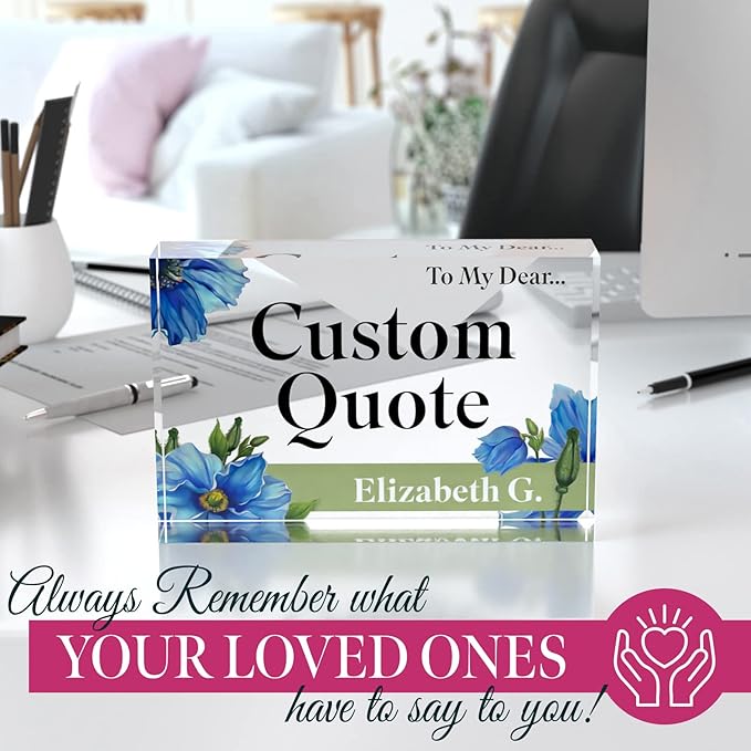 Custom Acrylic Sign Personalized, Custom Desk Name Plate, 18 Styles, (4"x6"), With Gift Box, USA Made by Acryluxe. (Meconopsis)