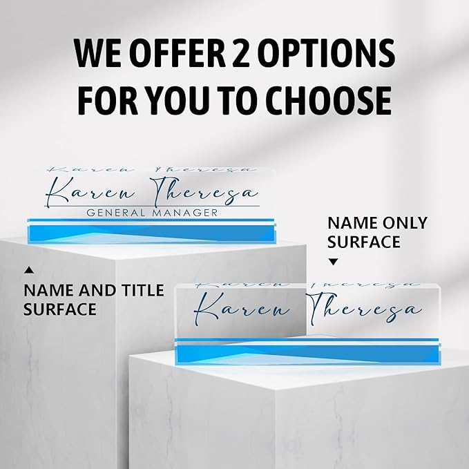 Custom Office Name Plate, Personalized Gifts for Women & Men, Appreciation Gifts for Employees, Minimalist Blue Desk Accessory