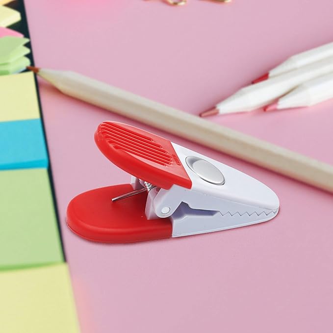 10 Magnetic Memo Holders Set - Large Clip, Plastic - White Red