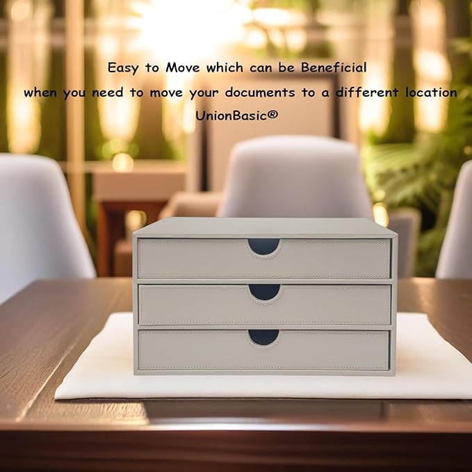 UnionBasic Document Organizer, 3-Drawer File Cabinet Document Storage Box, Office Desktop Filing Organizer, Feather Gray