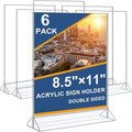 Seencool Acrylic Sign Holder 8.5 x 11 Vertical Double-Sided Flyer Display Stands, Plastic Table Menu Stand, Clear Picture Paper Frames for Office Home Store Restaurant 6Pack