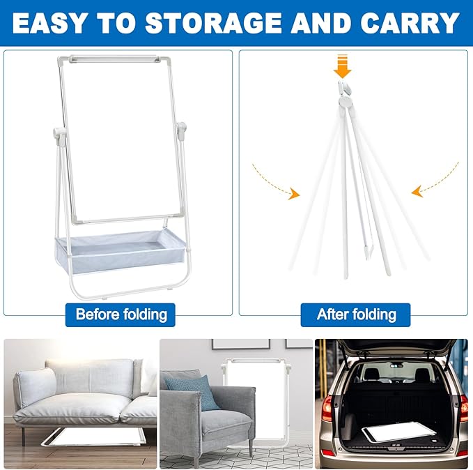 Dry Erase White Board with Stand Double Sided 36"X24" Magnetic U Standing Easel Whiteboard, Height Adjustable & 360° Rotation Portable White Boards for Classroom, Home & Office