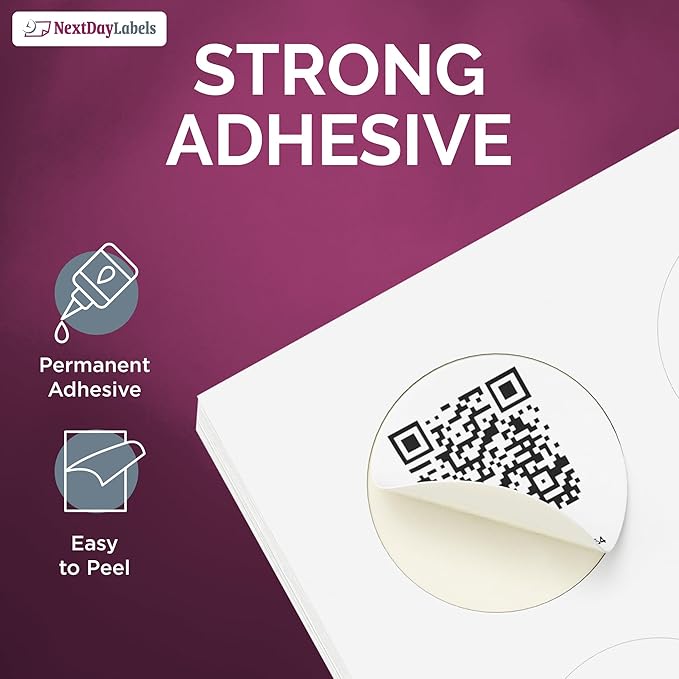 NextDayLabels 2 Inch Round Circle Stickers White for Bleeds Laser Inkjet - 12 Per Sheet Self-Adhesive Candle Jar Product Lids Made in USA - 3000 Labels