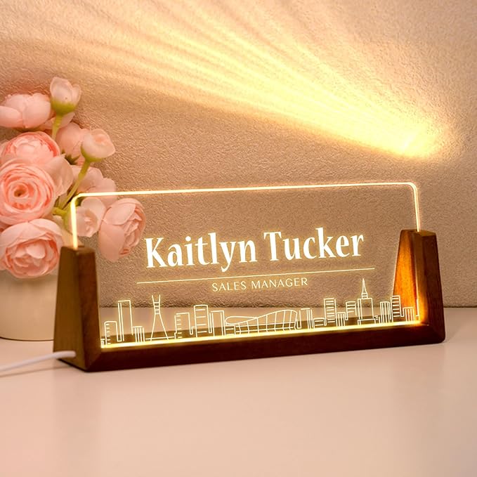 Desk Name Plate Personalized, Custom Office Light Up Name Plate for Desks, Desk Decorations for Women Men Office, Employee Appreciation Gifts for Coworkers