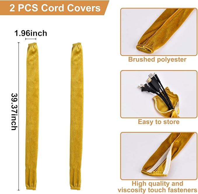 Fabric Cord Cover,2 Pack Touch Fasteners Gold Chandelier Chain Cover,3.28 Feet Brushed Polyester Fabric Flannel Cord Covers for Wires,Decorative Cord Hider Easy Install