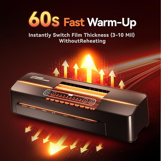 A3 6-Roller Commercial Laminator Machine, LOTHANEK 3-10 Mil 13 inch Heavy Duty Thermal Laminating Machine, 60-Second Warm-up, 40 Inches/Minute, Touch Screen for Home, School Office (Glossy Black)