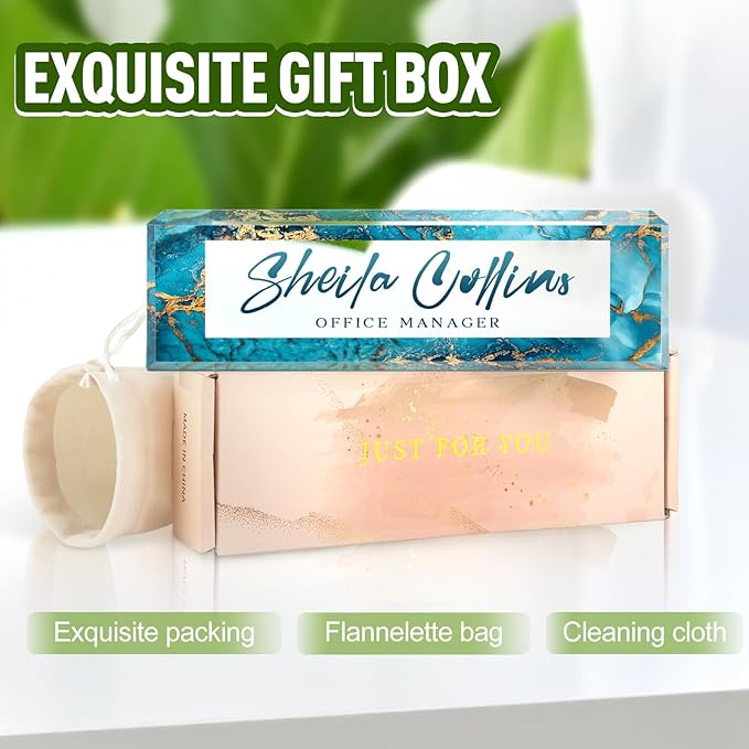 Custom Name Plate for Desk, Employee Appreciation Gifts, Acrylic Desk Name Plate Personalized, Office Desktop Accessories, Office Decor Gifts for Coworkers Boss Teacher (Blue/Gold)