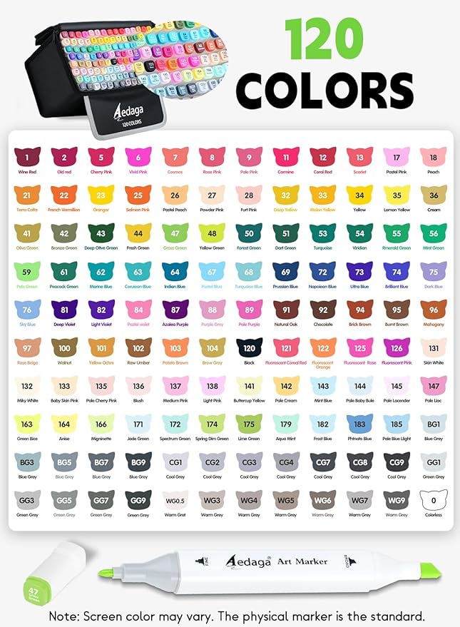 120 Colors Alcohol Markers with Free App, Dual Tip Art Marker with Kickstand Case for Artists Adults. Alcohol Based Markers for Coloring Painting Sketching and Drawing, Great Gift