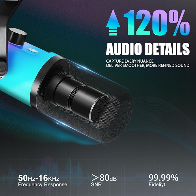 XLR/USB Dynamic Microphone, Dynamic Pc Microphone for Live Streaming and Podcasting, Featuring RGB Lighting, Mute Function, Noise Reduction, and Desktop Stand