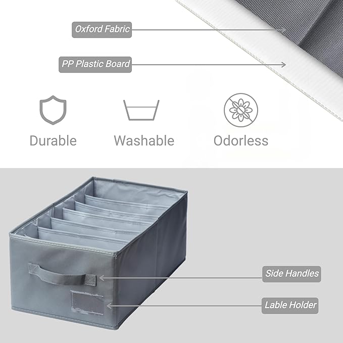 Set of 3 Large Wardrobe Closet Organizer - Drawer Organizer Clothes, Efficient Jeans Organizer for Closet, Versatile Closet Organizers and Storage (Dark Grey, 17.7" L x 9.8" W x 7.1" H)