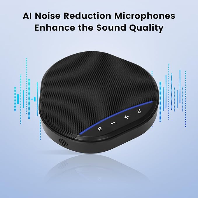 Ynoonvon Conference Speakerphone with 360° Voice Pickup, AI Noise Reduction & Echo Cancellation, USB Plug and Play Desktop Microphone Speaker for Zoom, Teams, Skype, Home Office & Online Meetings