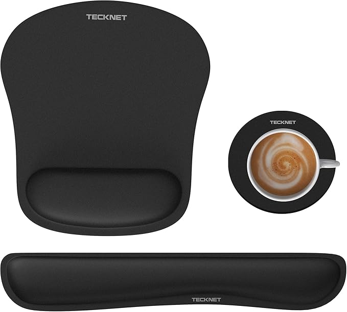 TECKNET 3-in-1 Mouse Pad with Wrist Rest & Keyboard Pad Set - Memory Foam Keyboard and Mouse pad for Desk, Laptop, Computer - Mousepads & Wrist Rests for Office or Gaming