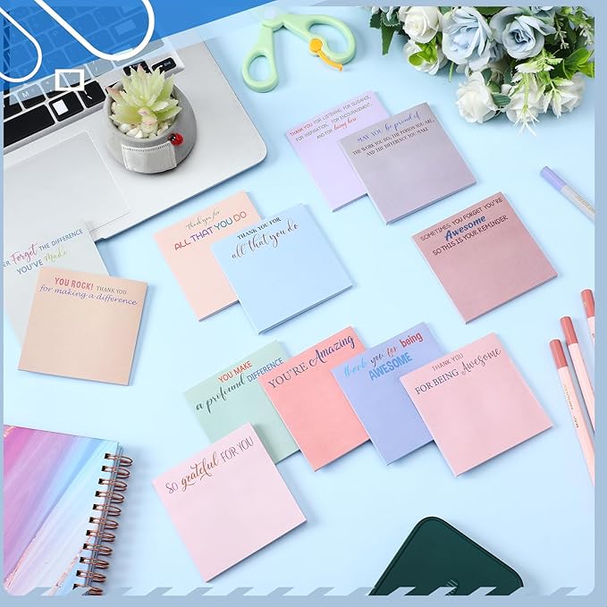 Yinder 24 Pcs Employee Appreciation Sticky Notes New Year Gift Bulk Motivation Sticky Note Pads Inspirational Gift for Teacher Nurse Staff Coworker Office Supply 3 x 3'' (Appreciation,Artistic)