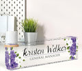 Custom Name Plate for Desk, Desk Name Plate Personalized, Office Decor for Women, Acrylic Desktop Accessories, Office Appreciation Gifts for Boss Social Workers Nurse Teacher Employee(Purple Flowers)