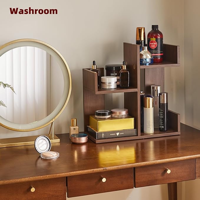 Small Bookshelf - Unique Cactus Design, Kitchen Counter Shelf, Light Walnut Wood, YD-DSR002LW