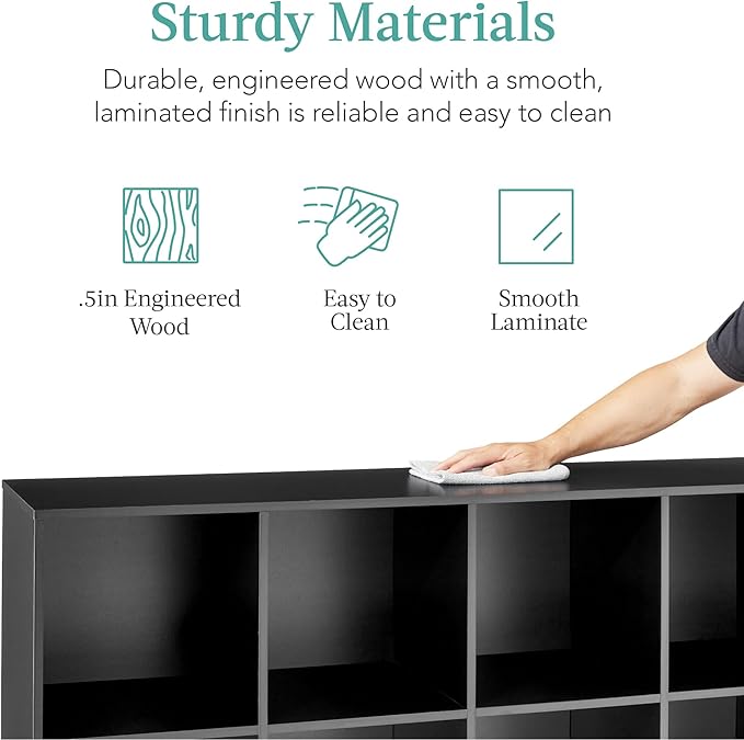 Best Choice Products 8-Cube Storage Organizer, 13.5in Shelf Opening, Bookcase, Display Shelf, Customizable w/ 2 Removable Back Panels – Black