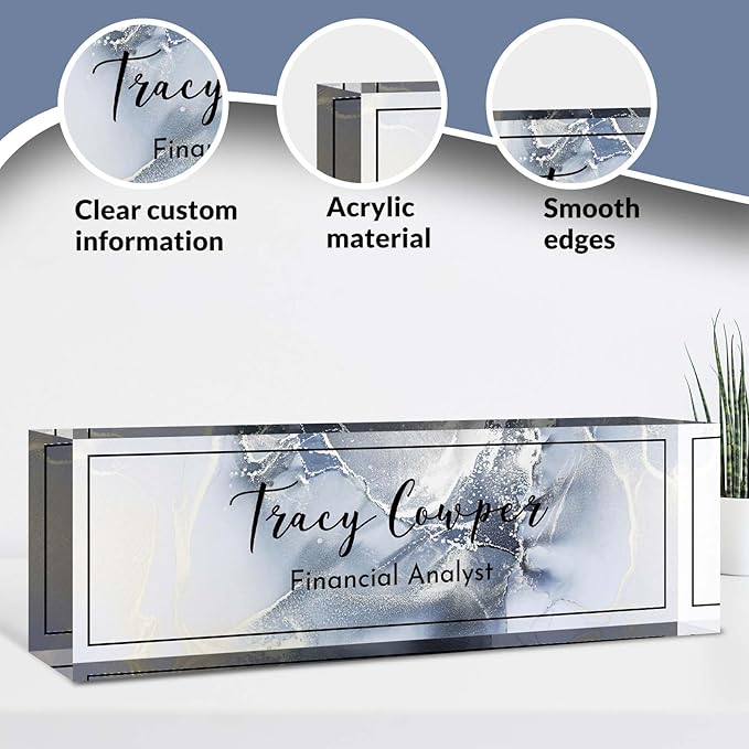 Desk Name Plate Personalized, Custom Name Plate for Desk, Acrylic Desktop Accessories, Office Gift & Decor for Women Men, Teacher Nurse Boss Employee Appreciation Gifts