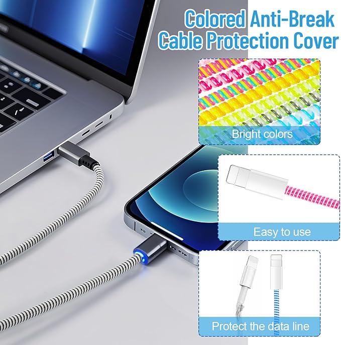 Frienda 15 Pcs Spiral Cable Protector Colorful PVC Spiral Phone Charger Headphone Cable Saver for USB Data Wire, Prevent Pets (Bright Color,55.1 Inch)