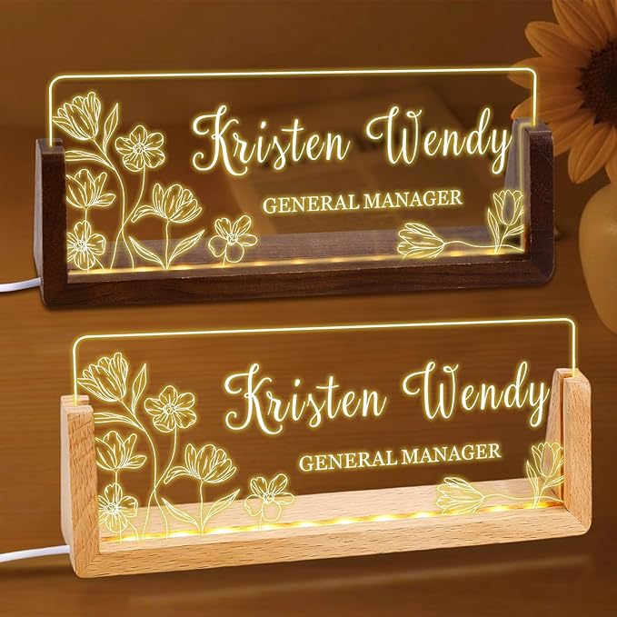 Ships Next Day, Custom Name Plate for Desk - Business Light Up Acrylic Desk Name Plate Personalized Elegant Office Gift for Boss Coworker Teacher Employee Appreciation Gift, Office Decor for Women Men