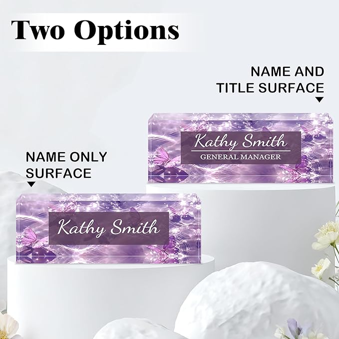 Ship Next Day-Custom Name Plate for Desk, Desk Name Plate Personalized, Acrylic Office Desk Accessories, Appreciation Gifts for Coworkers Employee Teachers Boss Women Men (Purple Butterfly)