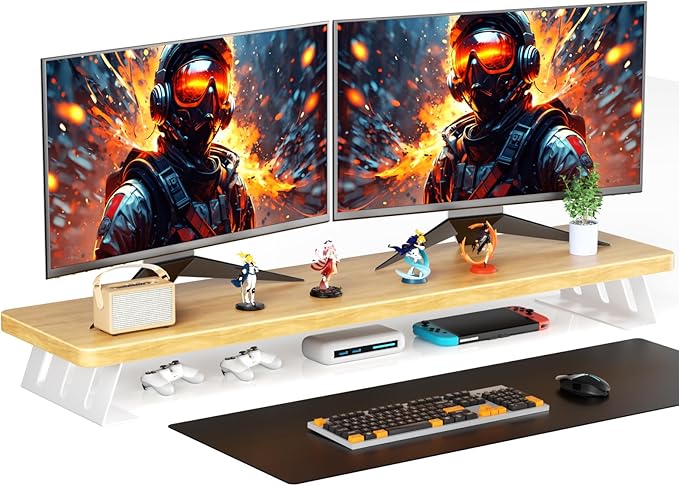 Dual Monitor Stand Riser, 39 Inch Large Wood Monitor Stands for 2 Monitors, Desk Monitor Riser for Computer/Laptop/Printer/TV, Stand Riser up to 220 lbs