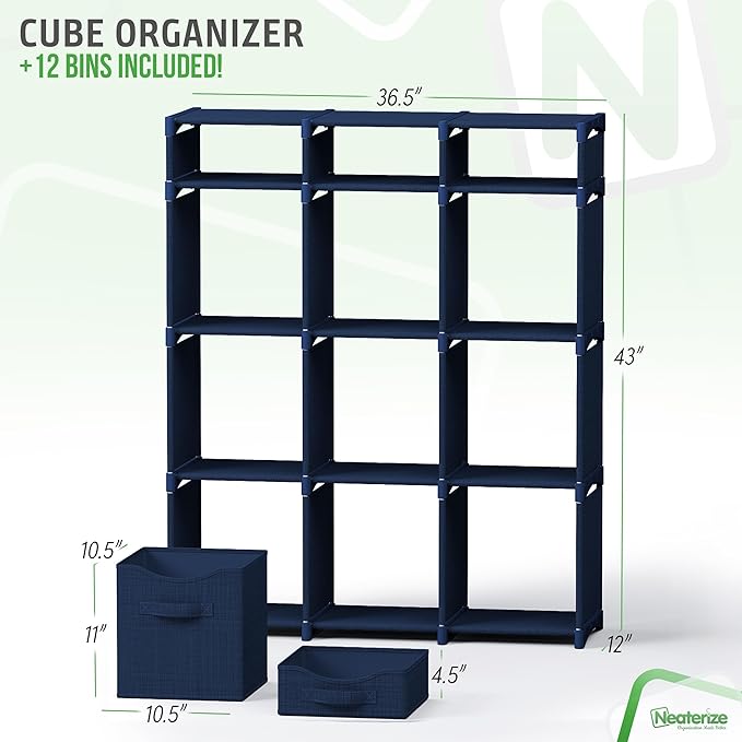 12 Cube Closet Organizers And Storage | Includes All Storage Cube Bins | Easy To Assemble Closet Storage Unit With Drawers | Room Organizer For Clothes, Baby Closet Bedroom, Playroom, Dorm (Navy)