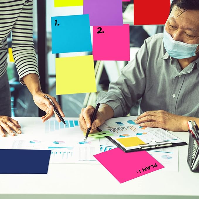 Zubebe 10 Pads 11 x 11 Inch Large Sticky Notes Jumbo Bright Colors Sticky Notepads Self Stick Note Square Memo Post Stickies for Office School, 25 Sheets/pad