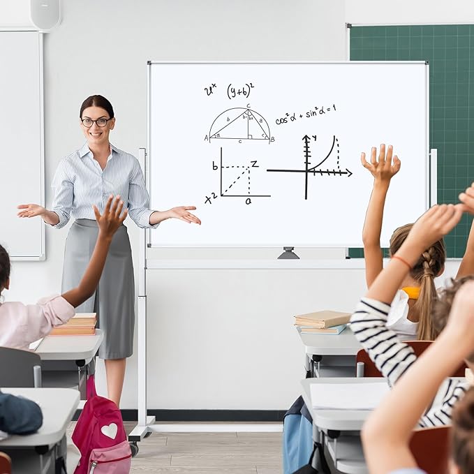 Large Dry-Erase Rolling Magnetic Whiteboard - TSJ OFFICE 48 x 32 Inches Dry Erase Board with Stand Height Adjust Double Sides Mobile White Board Easel on Wheels Office, Home & Classroom