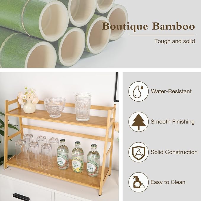 2-Tier Ladder Desktop Bookshelf, 23.62" Wide Wooden Countertop Storage Hutch for Office, Dorm and Home, Small Desk Organizer for Books and Decor