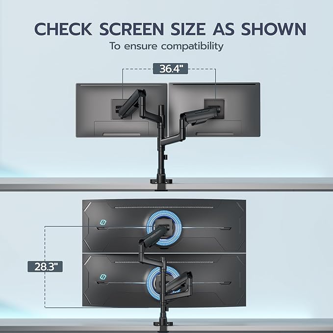 ARES WING Dual Monitor Mount for 17-49 Inch Ultrawide Heavy Duty Curved Screen, Computer Monitor Arm Desk Mount, Gas Spring Adjustable Vesa Stand, Black