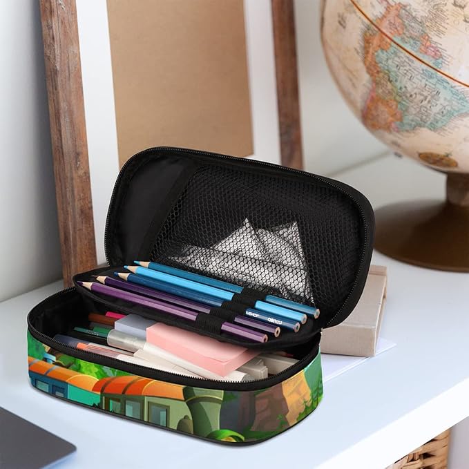 Pardick Vintage Steam Train Big Capacity Pencil Pen Case Cute Steam Train Large Pencil Pouch with Zipper Compartments Pencil Bag for Boys Girls Adults Student Office School Supplies