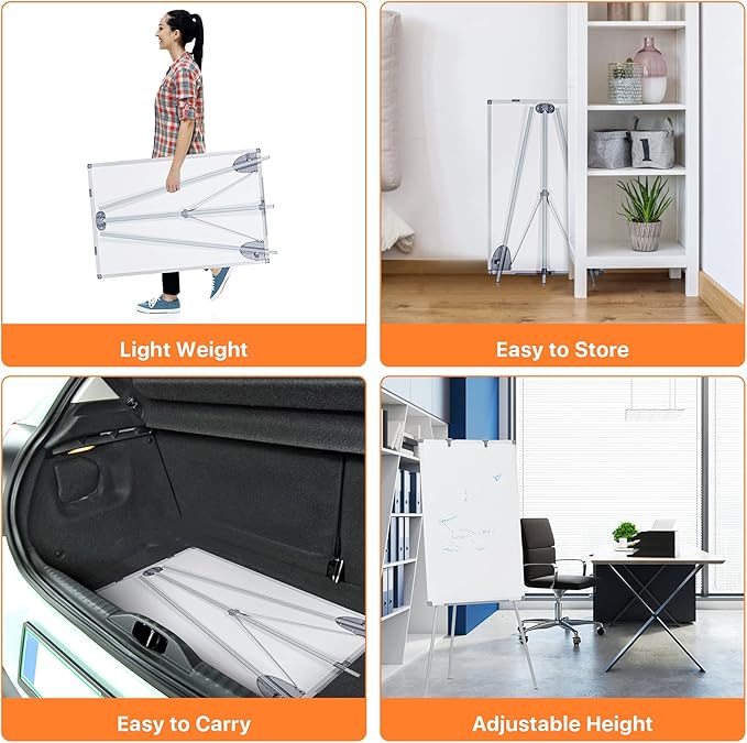 MAKELLO White Board with Stand, Portable Whiteboard Easel 3'x2' for Office Classroom Home School, Adjustable Height, Aluminum Frame, 36x24in