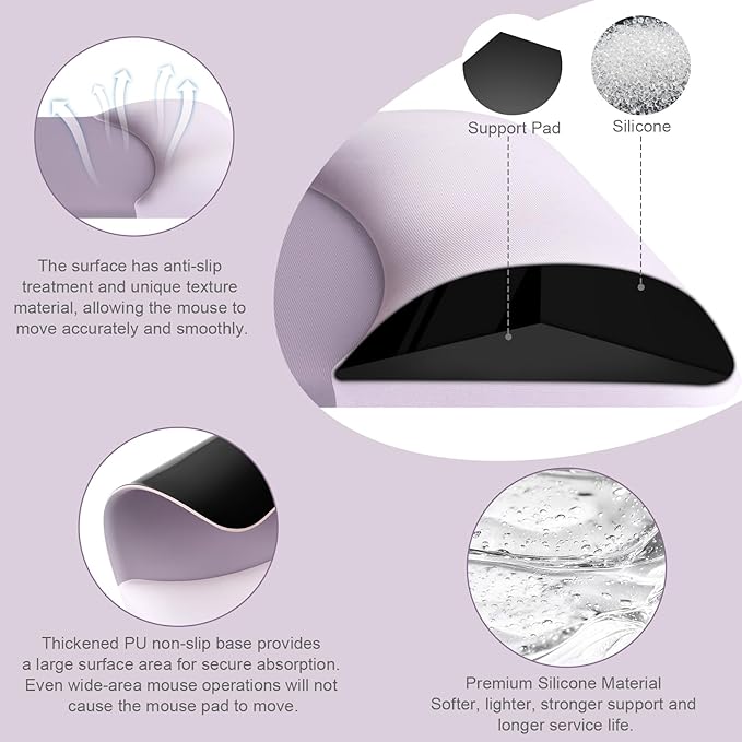 MOSISO Keyboard Mouse Pad Set, Large Gaming Mouse Pad&Rectangular Keyboard Wrist Rest&Mousepad with Wrist Rest&Coaster, Ergonomic Non-Slip&Easy Typing Pad with Curved Silicone Lining, Purple