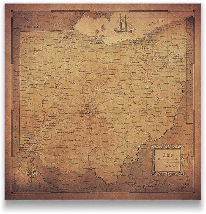 Push Pin Ohio Map Board - With Push Pins to Mark Ohio Travel - Handmade in Ohio, USA - Design: Golden Aged
