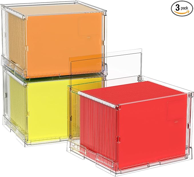 UMAIL File Box,Hanging File Organizer,Portable Storage Bins with Lids,Letter-size File Holder File Cabinet for Office/Home/Decor No Folders(3Pack)