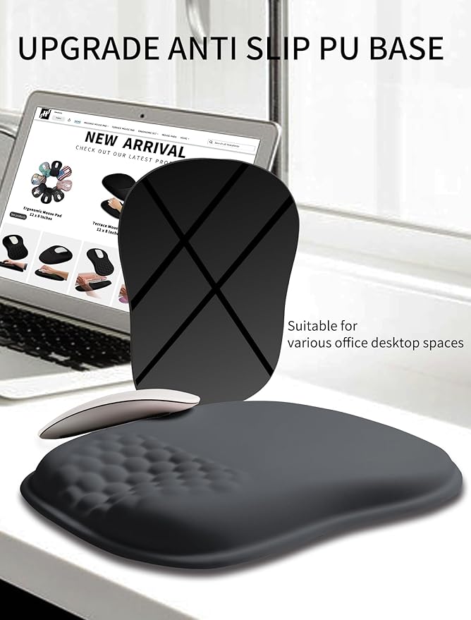 Hokafenle Ergonomic Wrist-Hugging Mouse Pad Wrist Support, U-Shaped Holding Wrist Rest Mousepad for Carpal Tunnel Pain Relief with Cushioned Memory Foam Slope Massage Bulge (10.2x8.3 in,Dark Grey)