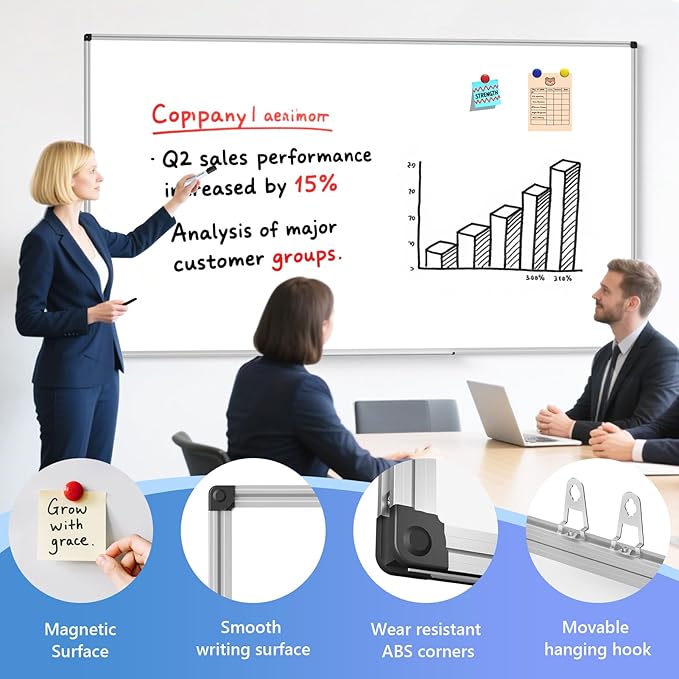 Magnetic Dry Erase Whiteboard - 40 x 72 Inch White Board - Large Wall-Mounted Board with Silver Aluminum Frame, 1 Magnetic Eraser, 2 Pens, Detachable Marker Tray, 6 Magnets