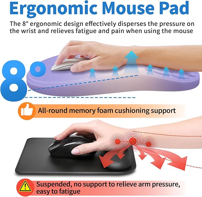 YIWEI Ergonomic Mouse Pad with Wrist Rest - Comfortable Office Mousepad with Memory Foam Wrist Support for Carpal Tunnel Relief, Mouse Pads with Non-Slip Base for Gaming and Home (Gradient Purple)