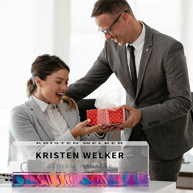 SalaGraphics Desk Name Plate Personalized, Custom for Desk, Office Decor Women Men, Acrylic Accessories, Gifts Coworkers Boss Teacher, Employee Appreciation (Rainbow), 8''(L)x2.5(W)