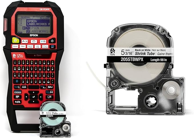 LABELWORKS Epson LW-PX900 Industrial Label Maker and 205 Shrink Tube AWG 8-12, 3/16" Bundle