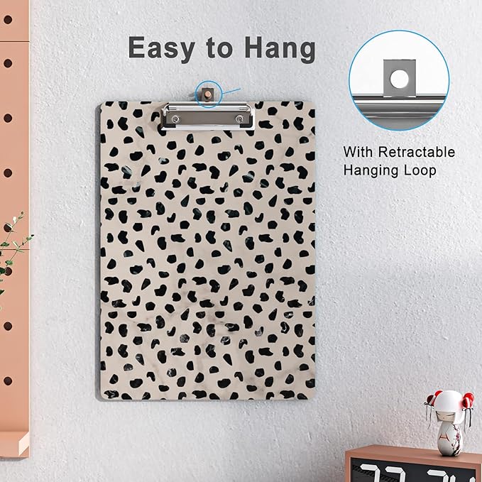 Cute Clipboard Leopard Wood Design Decorative A4 Letter Size Clip Boards for Classroom Office, Standard Size 9" x 12.5" with Low Profile Metal Clip - Cheetah Spots