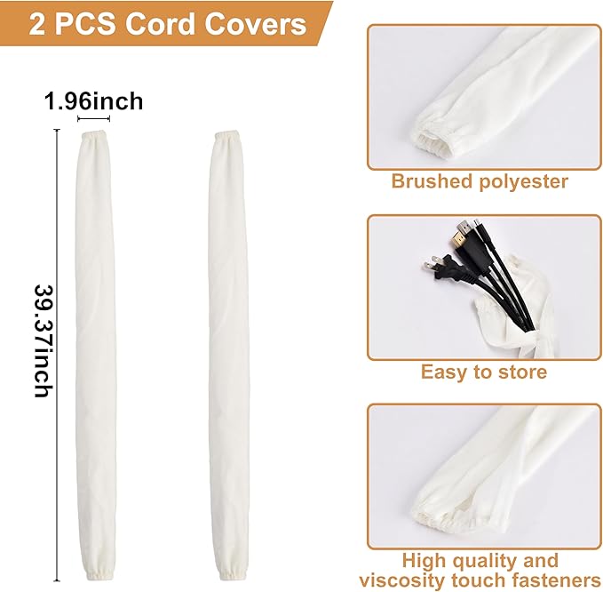 Chandelier Chain Cover White 2 Pack with Touch Fasteners,39.37inches Brushed Polyester Fabric Chain Sleeve for TV Cord Cover Decorative Cord Hider Easy Install Convenient for Wire Management