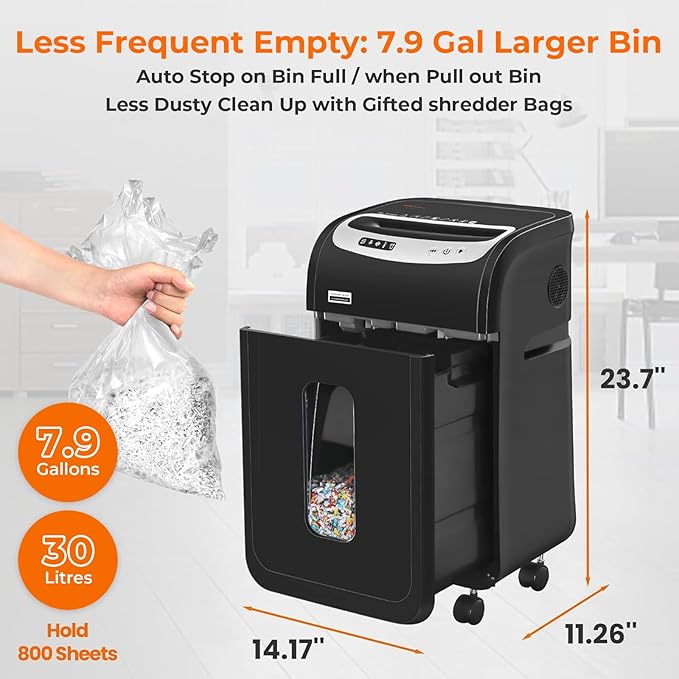 Paper Shredder for Home Office Heavy Duty with 60 Mins Running with US Patented Cutter,Shred CD/Card with Extra Large Bin,AUTO Jam Proof(ETL) (18-Sheet Micro Cut)