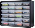 Amazon Basics Storage Cabinet, 24-Drawer Plastic Organizer with Dividers for Office/Craft/Tools, Wall Mountable, 6.3 x 21.3 x 15.8 inch, Black