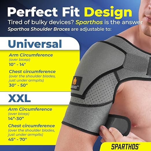 Sparthos Shoulder Brace - Support Sleeve for Torn Rotator Cuff, AC Joint Pain Relief - Arm Immobilizer Strap Wrap - Fits Bicep 14-30 in, Left or Right, Men & Women - Measure Before Purchase - XXL