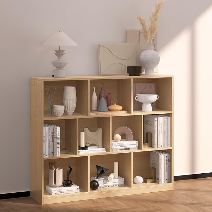 10 Cube Bookshelf with Base,Wooden Cube Storage Organizer,Open Shelf Bookcase for Bedroom, Living Room, Office, Study Room