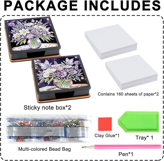 2 pcs Vase Diamond Painting Kit Note Box,Memo Paper Storage Box Diamond Art,Sticky Note Holder Diamond Art,Diamond Painting Memo Pad For Office Desk. (Vase)